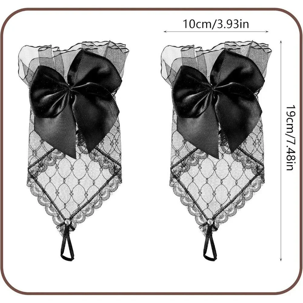 Women Short Bow Black Lace Gloves Fingerless Bride Wedding Cosplay Party Prom